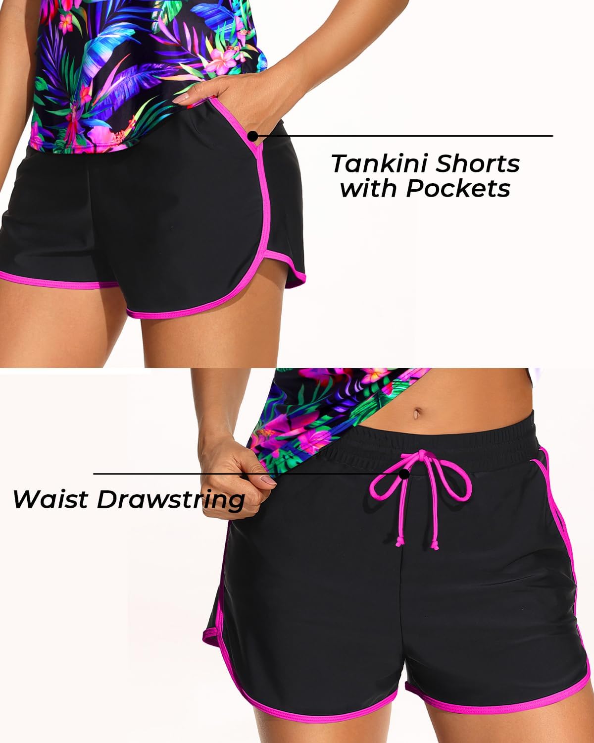 Aqua Eve Tankini with Shorts - 2 Piece Tummy Control Swimsuit V-Wire Tank Top with Boyhorts Bathing Suit with Side Pockets - Image 4