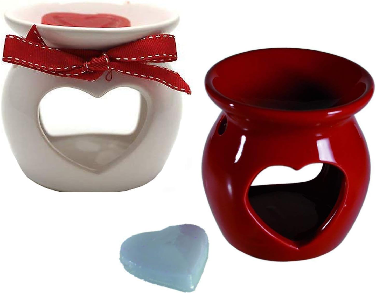 Ceramic Love Heart Fragrance Oil Burner with Rose Scented Wax Melt for St Valentines, Weddings Etc