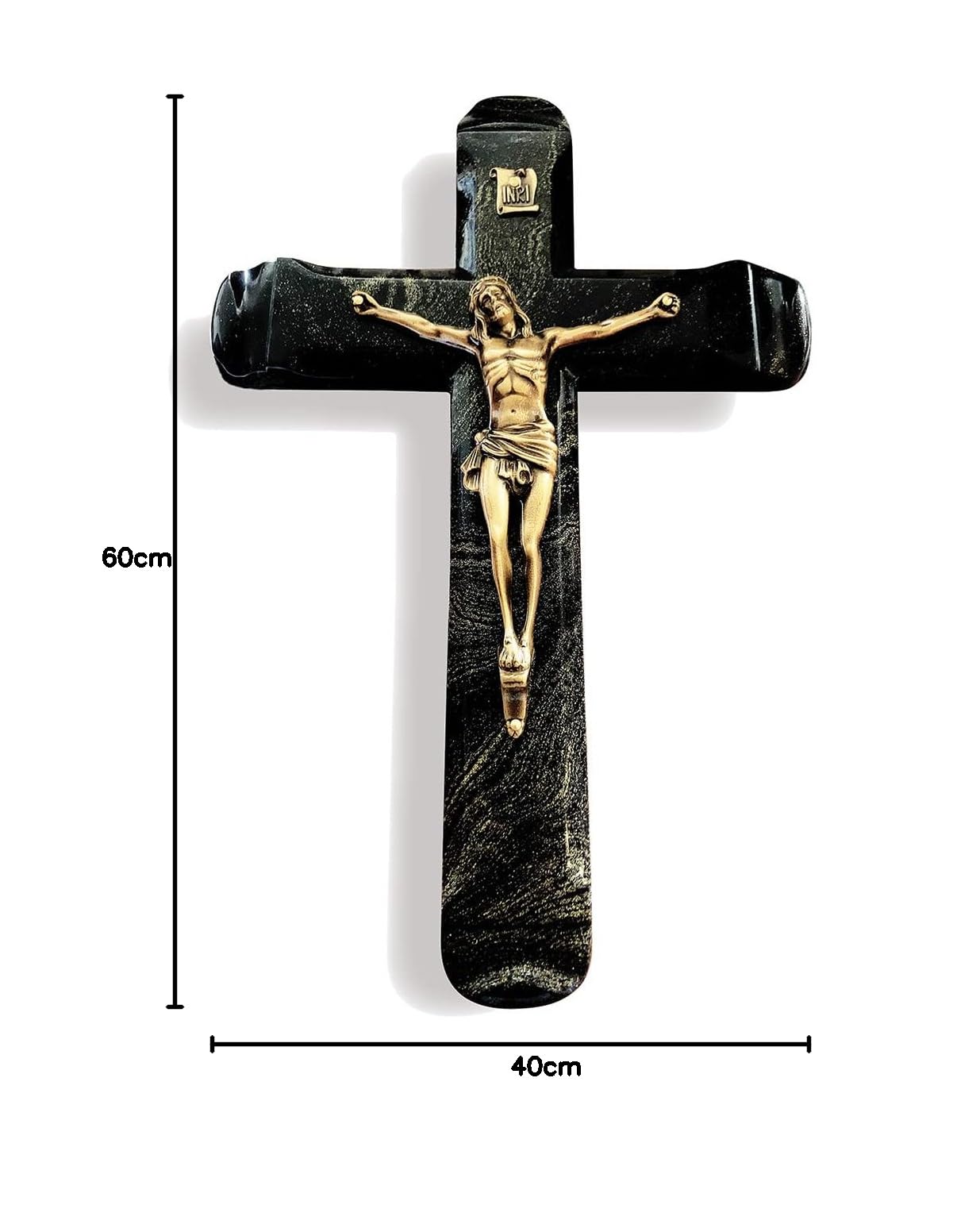 Croix Funéraire Pierre Noire Christ Bronze