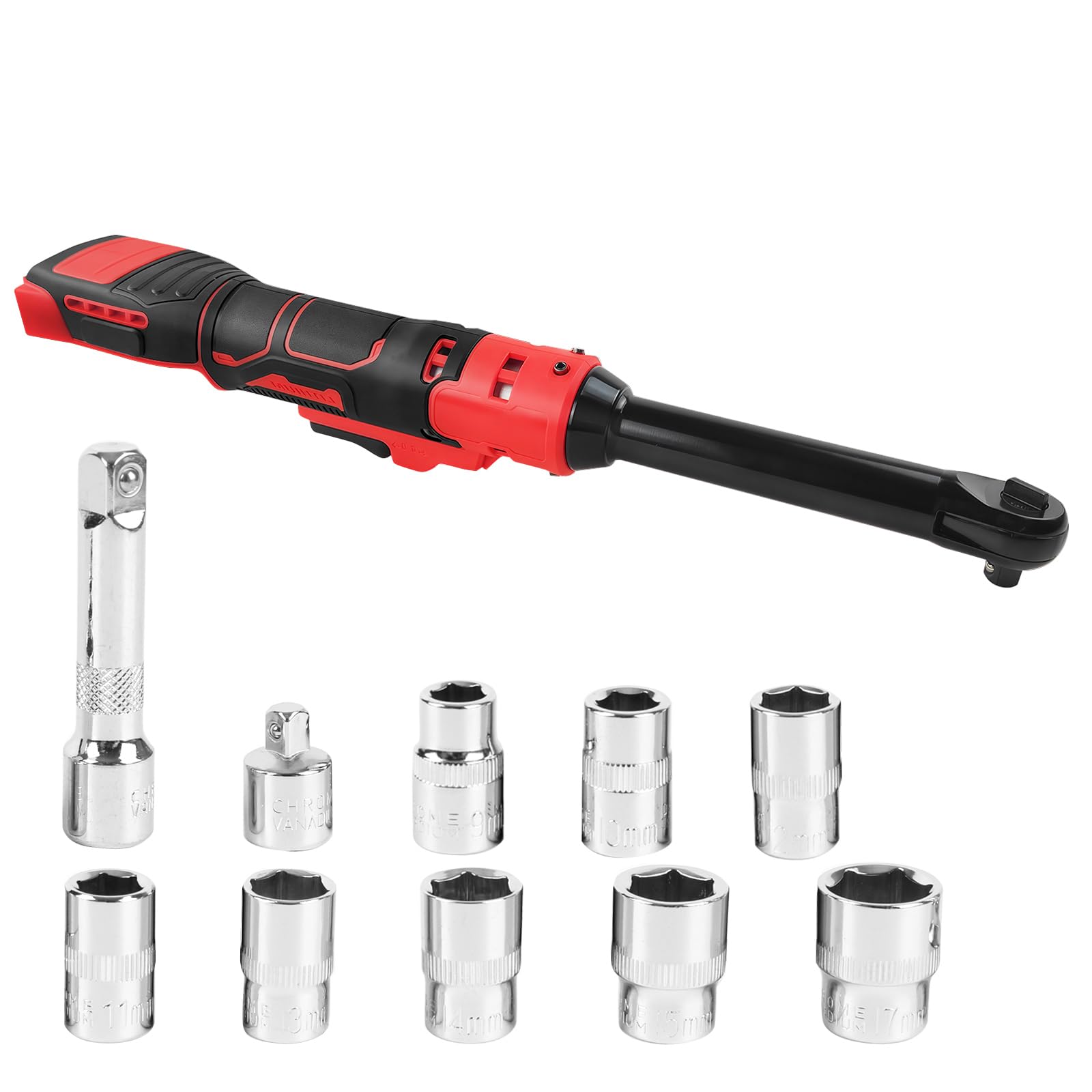 Aepiraza 3/8" Extended Cordless Ratchet Wrench, 80 N.m 320 RPM Electric Ratchet Wrench Set with 8 Sockets, 1/4" Adapter & 3" Extension Bar(Tool Only)