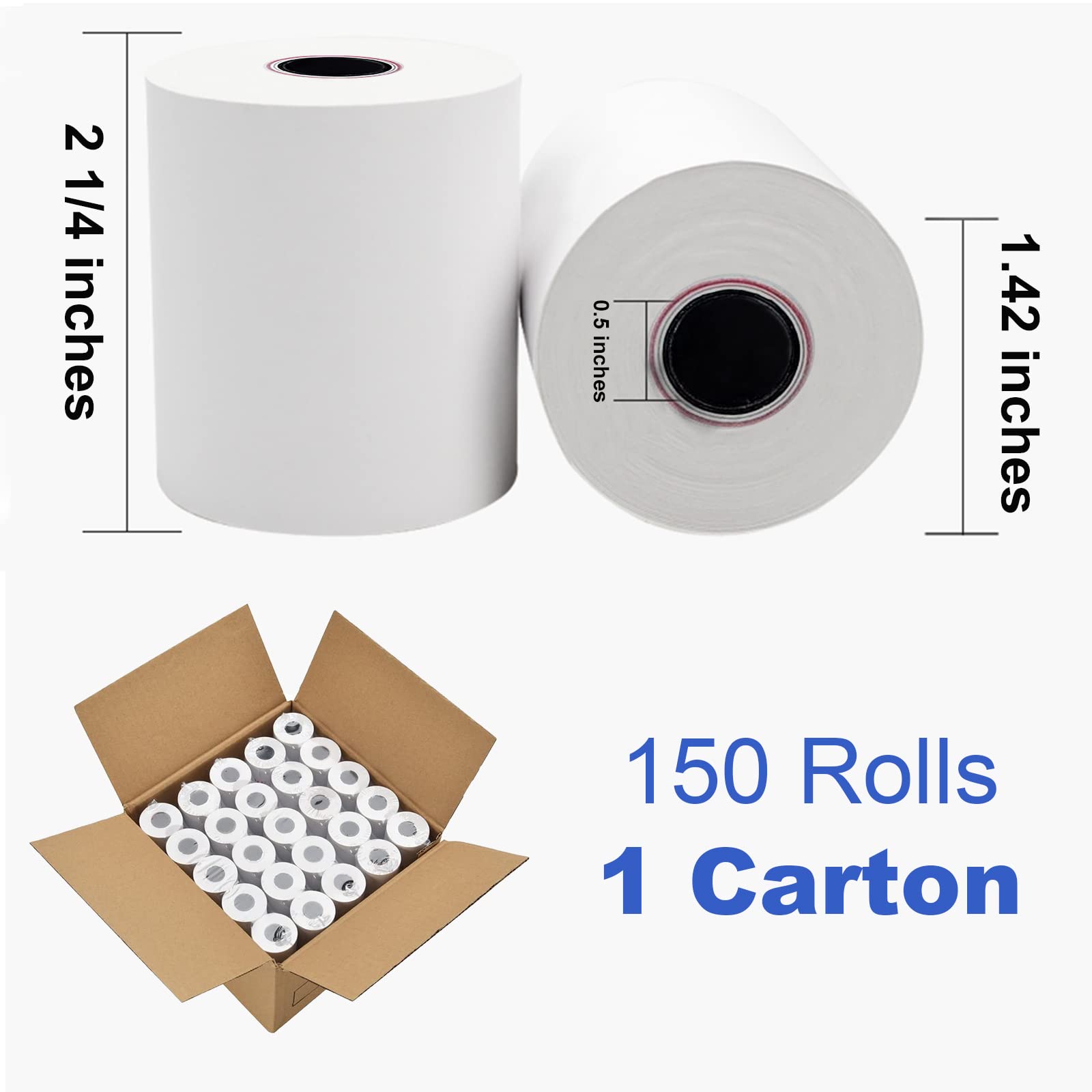 SJPACK Papel térmico de 2 1/4" x 50' Pos, 150 rollos de rollo de caja registradora (150 rollos/1 caja)