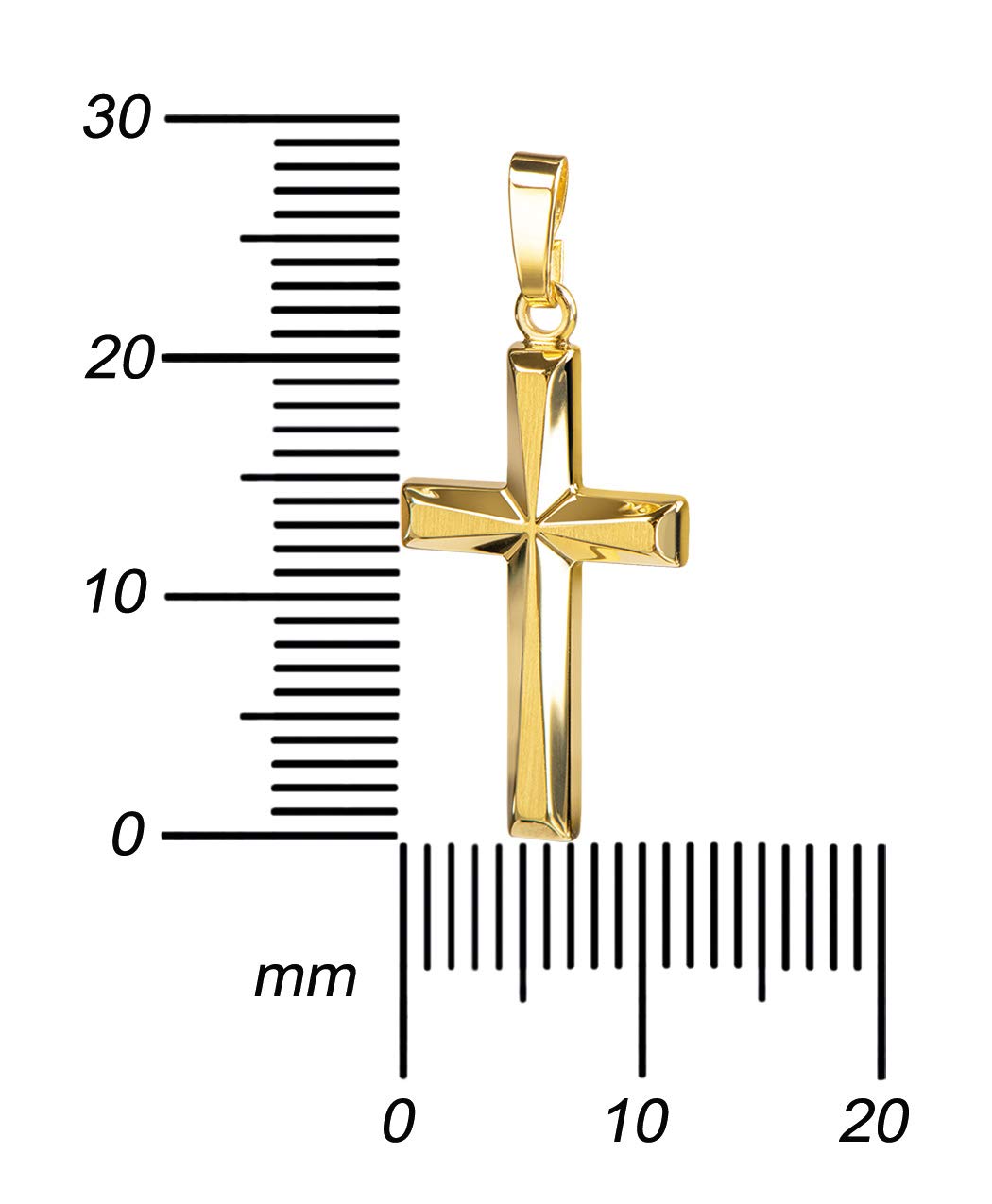 Halslette Anhänger-Kreuz mit Panzer-Kette Gold-Kreuz für Damen, Herren und Kinder in hochglanz poliert mit 3D-Effekt als Ketten-Anhänger + Schmuck-Etui