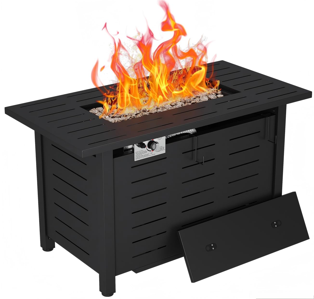 Aoxun 40 Inch Outdoor Propane Fire Pit - 50,000 BTU Gas Fire Pit Table with Lava Rocks, Patio Heater Rectangle Fire Table with Removable Lid &amp; Waterproof Cover for Deck, Backyard, Garden, Black