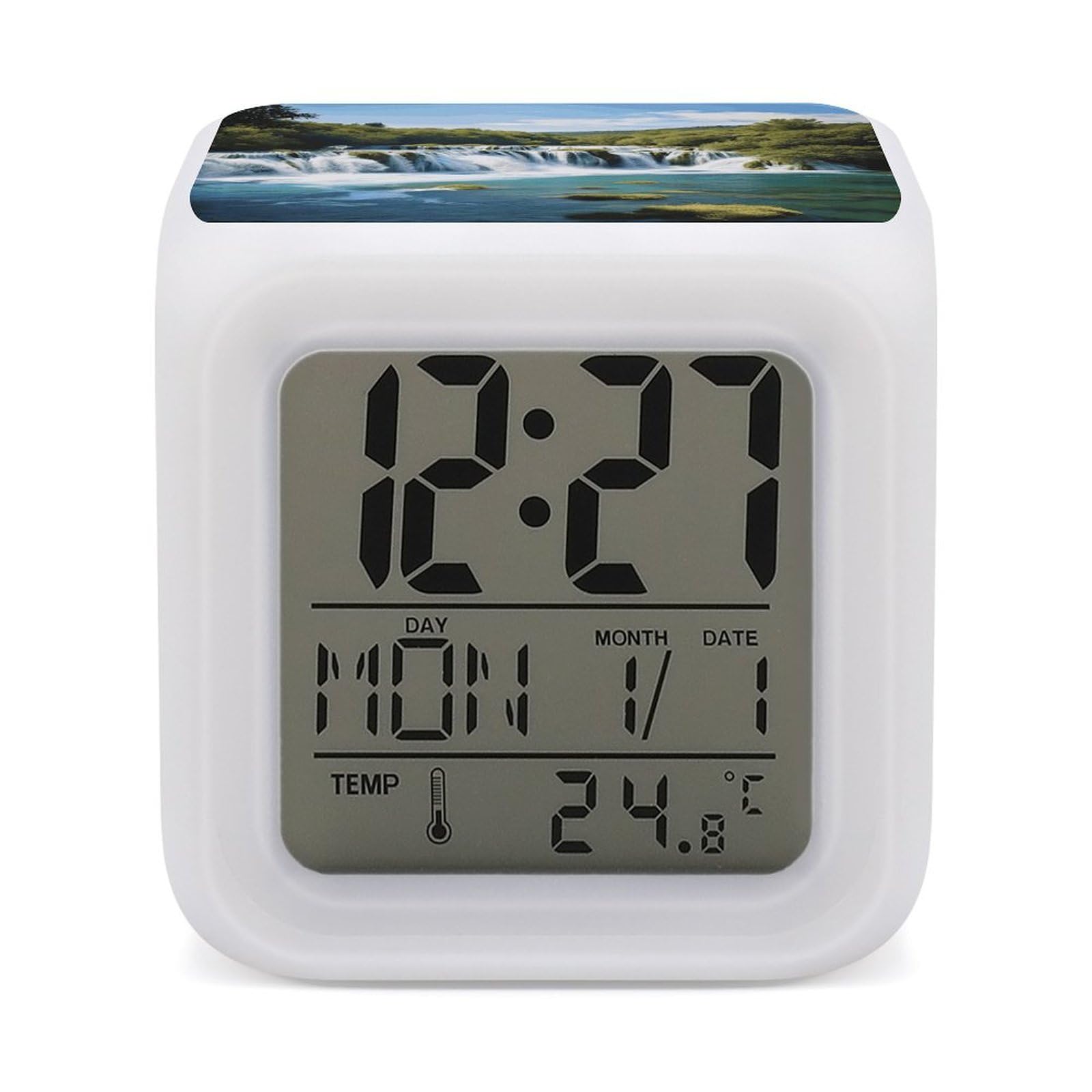 FekiLoot Waterfalls on Krka River Alarm Clock for Heavy Sleepers Wake Up Digital Clock with 7 Color Changing Night Light Super Loud Digital Alarm Clocks Small Machine Alarm Clocks