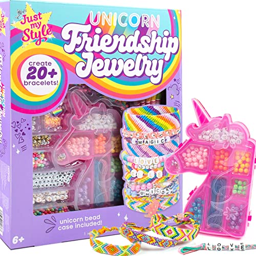 Horizon Group USA Unicorn Friendship Bracelets Create 20+ Bracelets, Kit Includes 1300+ Beads ABC, Metallic Beads Unicorn Storage Case & More