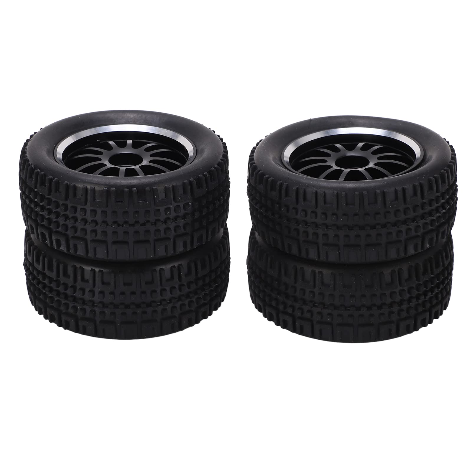 Front Rear Rubber Tires, 12 Spoke Wheel Rims and Tires 4pcs 75mm Durable Wear Resistant for 1/14 RC Off Road Car for Wltoys 144001