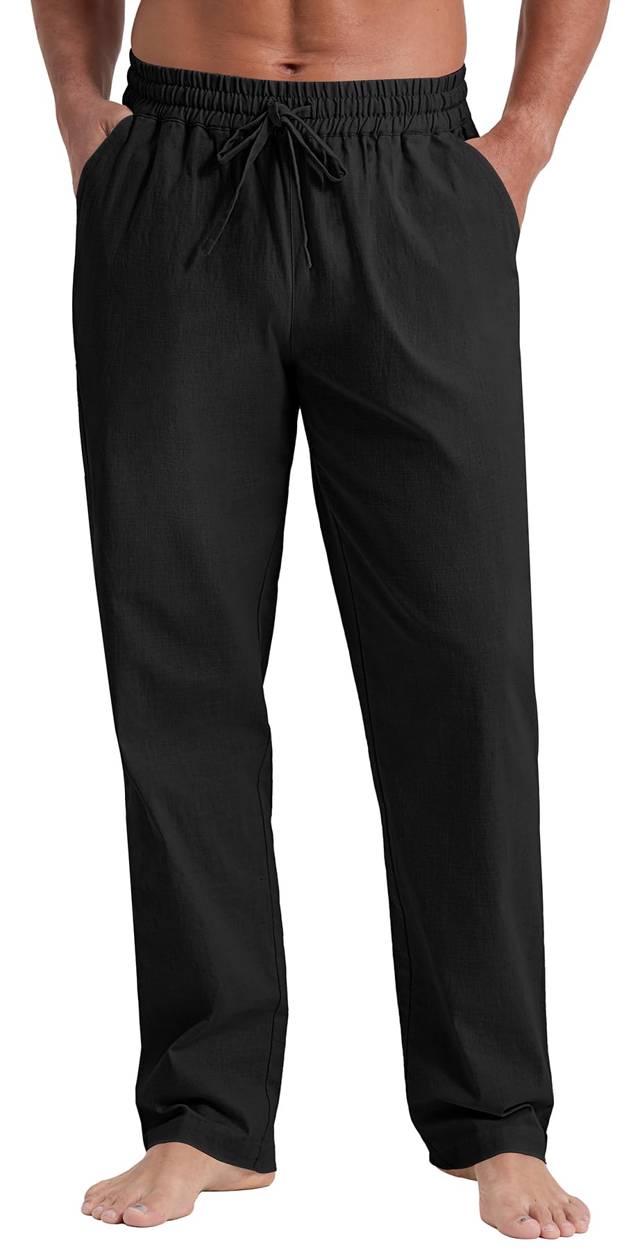 NITAGUT Mens Linen Pants Casual Elastic Waist Drawstring Lightweight Summer Beach Trousers with Pockets