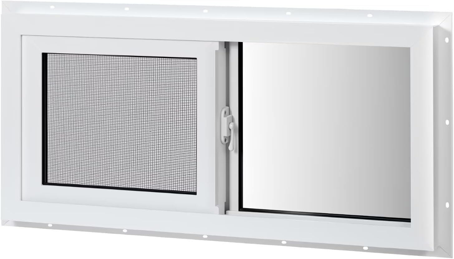 COLORPAPA Vinyl Basement Window, 32 x 14 Slider Window with Double Pane Insulated Tempered Glass and Fiberglass Mesh Screen for Basement Bathroom Home RV Garage (White)