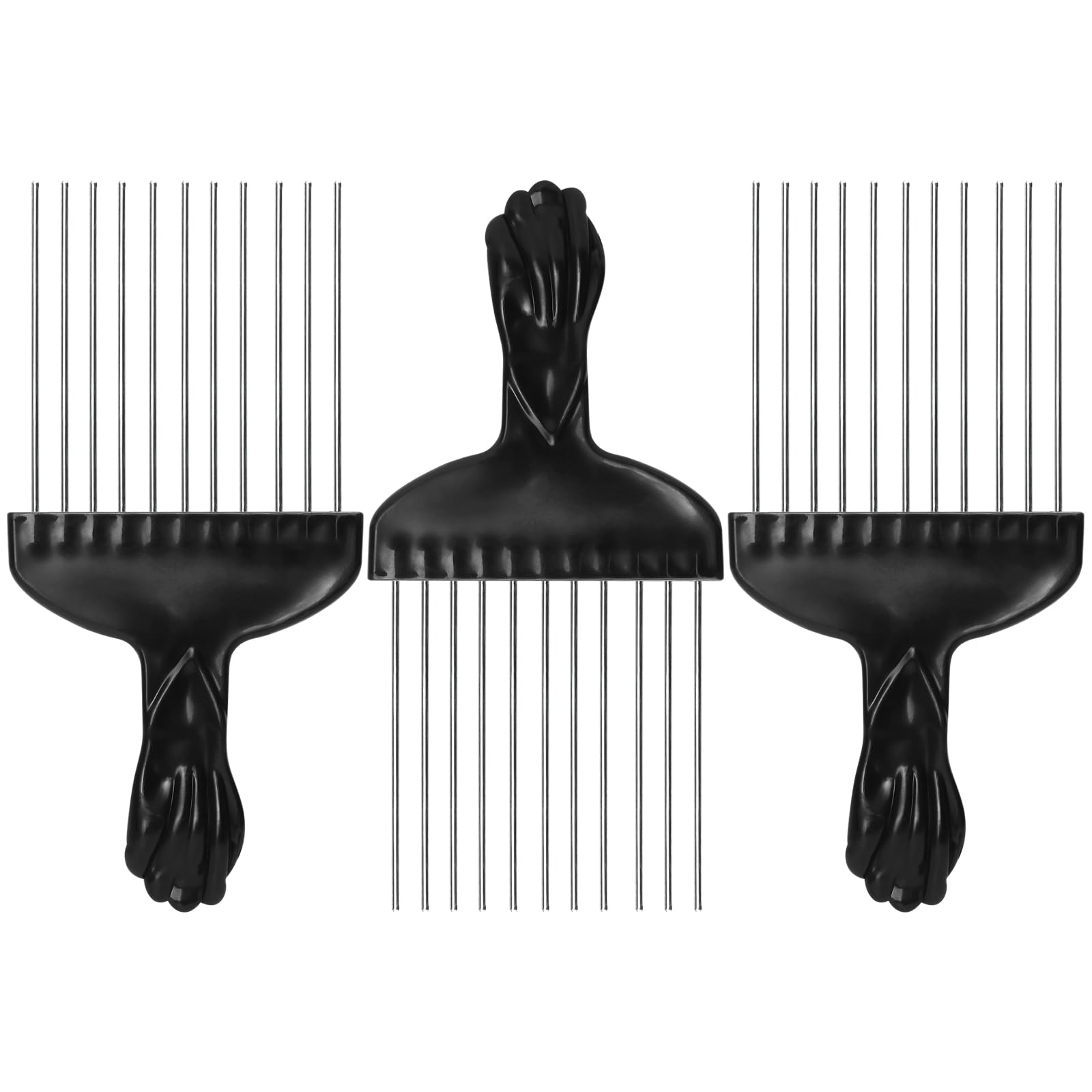 3 Pcs Afro Pick,6” Steel Afro Comb with Black Fist Handle
