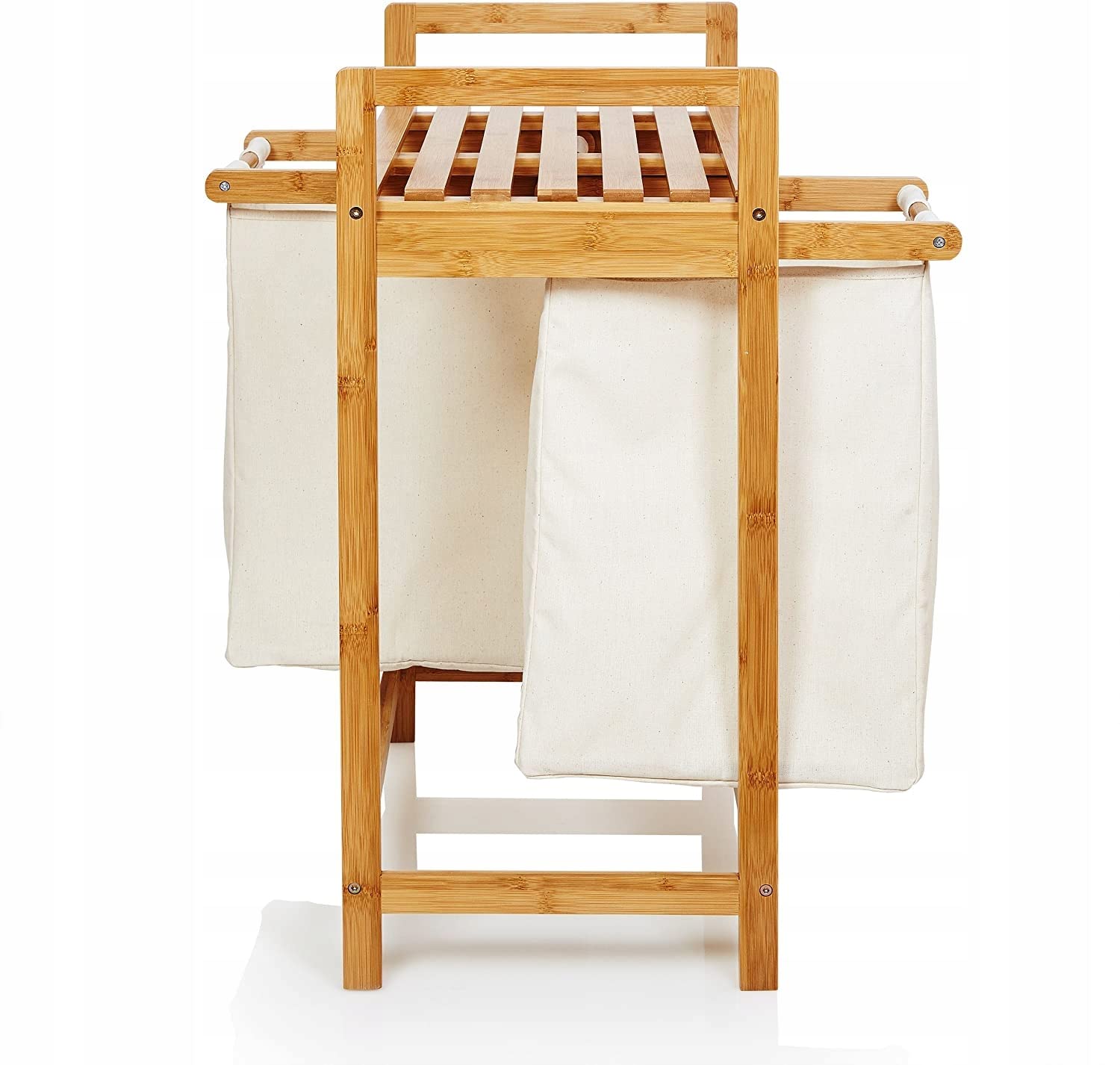 Cesto portabiancheria in bambù ripiano per il bagno portabiancheria in bambù sacchetto per il bucato ripiano per il bagno selezionatore di biancheria 63x33x74 cm Beige