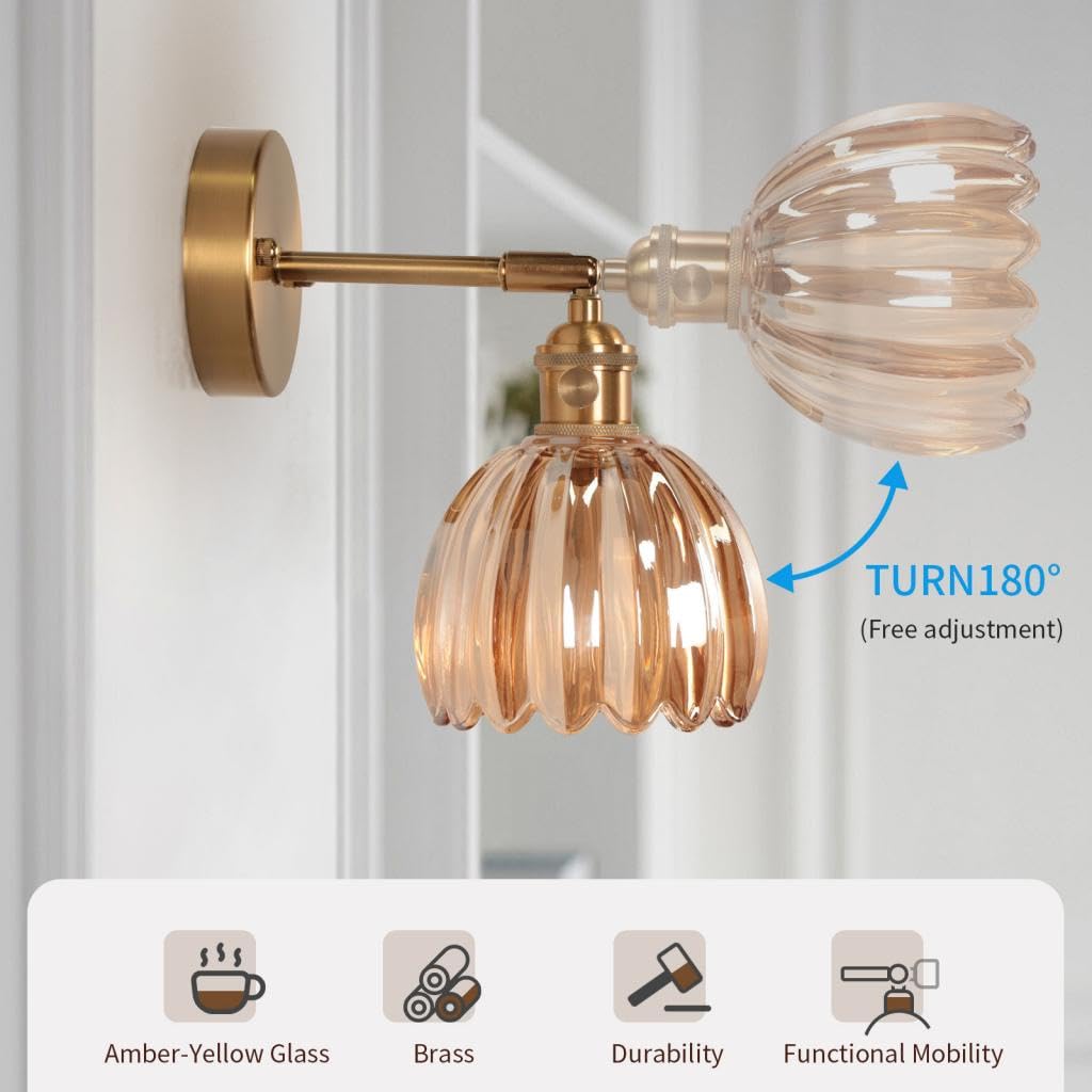 Zestaw 2 szklanych lamp ściennych w stylu vintage, bursztyn
