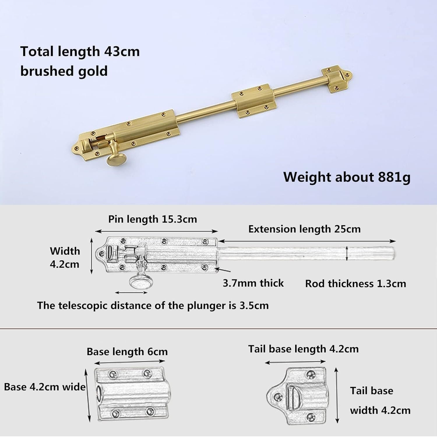Heavy Duty Door Security Slide Latch Lock Durable Barrel Bolt with Antique Finish for Privacy(Short 38.5cm)