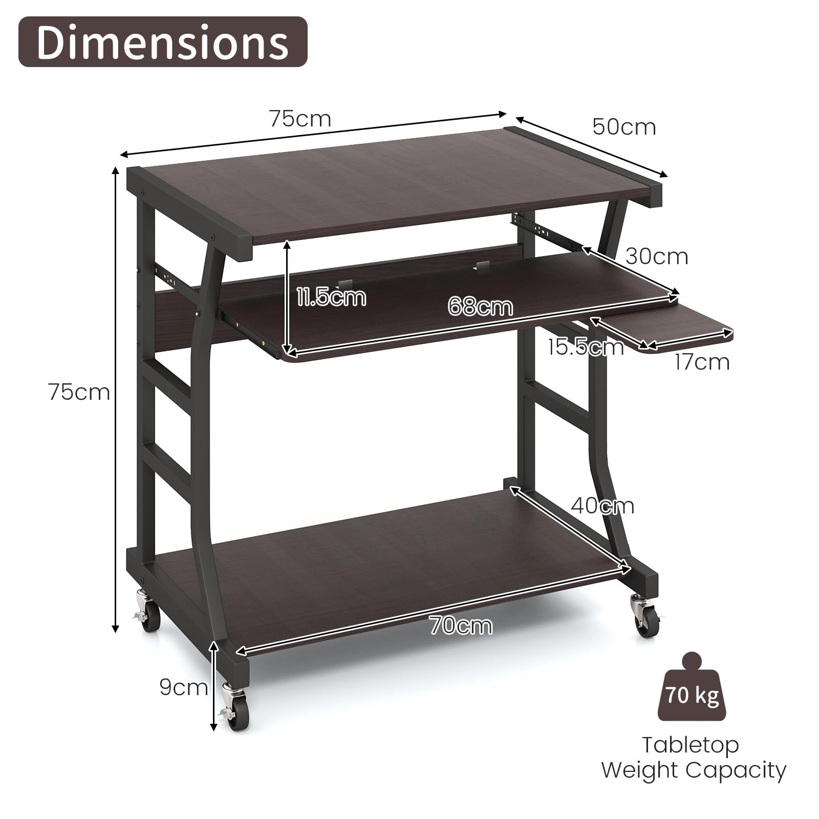 Bureau d'Ordinateur avec Multiprise avec Ports USB et Type-C, Plateau