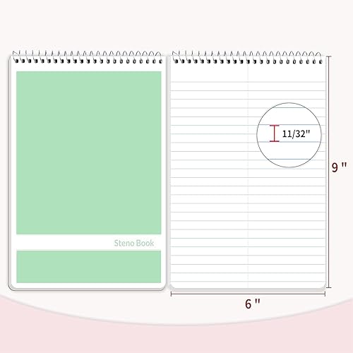 Miniatura 6 de Steno Pads (6 x 9 pulgadas), cuaderno de 60 hojas con espiral superior con regla Gregg y línea ancha de 1132 pulgadas, cuadernos zurdos para