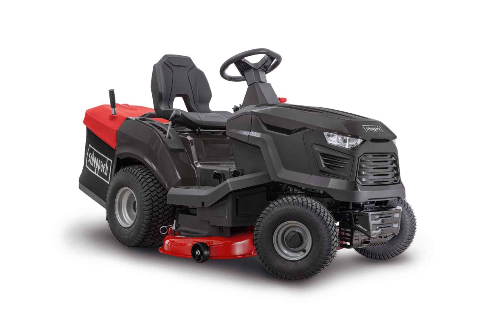 Scheppach Tondeuse autoportée TMR452-98H-RD - Moteur 4 Temps 12.5 CV - 452 cm3 - Transmission Automatique hydrostatique - Largeur de Coupe 98 cm - 5000 m² - Hauteur de Coupe 30-90 mm - bac 245 L