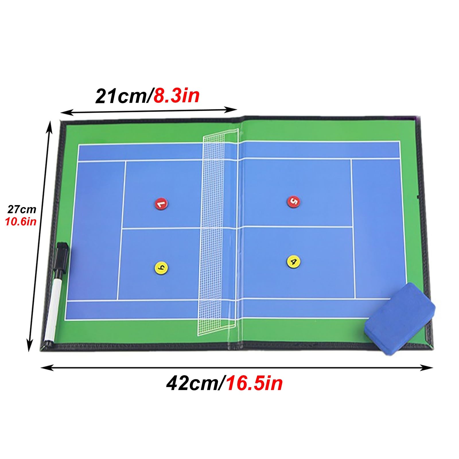 Lavagna per Allenatori di Tennis, Lavagna per Allenatori di Tennis, Realizzato in Materiale Resistente, con Pennarello a Base D'acqua, Gomma e Pedine Magnetiche, per L'allenamento