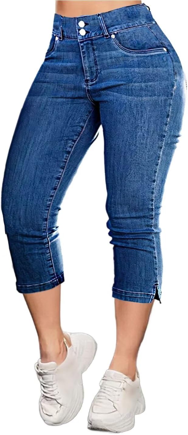 Flamingals High Waist Capris Jeans for Women Casual Summer Butt Lifting Skinny Denim Capri