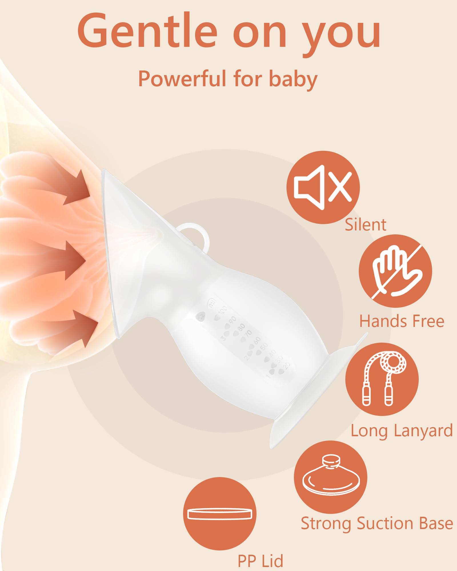 HORIGEN Manuelle Milchpumpe für Muttermilch, 118 ml, BPA-frei und lebensmittelecht, tragbarer, auslaufsicherer Deckel und Saugfuß, tragbare Handpumpensammler aus Silikon, zum Abpumpen von Milch