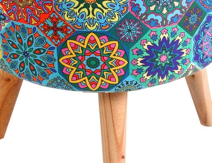 Image of Ottoman for Living Room, Velvet Round Foot Rest Stool, Wooden Legs Chair for Sitting, Ottoman for Bedroom & Makeup Room Decor | Chair (18 inchx18 inchx32 inch), Puffy (16 inchx16 inchx17 inch) | Healing Energy