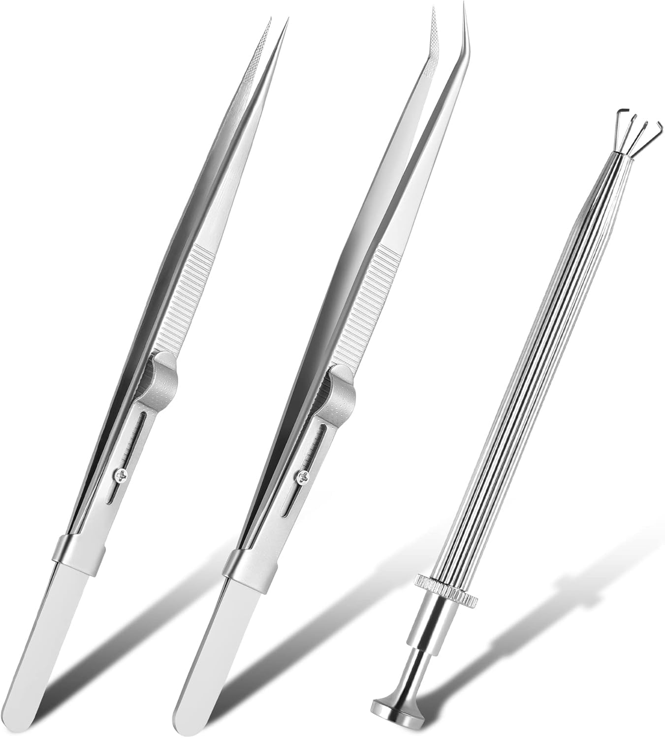 Piercing Ball Grabber Tool Set, 3 Pcs Diamond Tweezers Jewelry Holder Pick Up Tool, Precision Stainless Steel Locking Tweezers for Tiny Objects, IC Chips, and Electronic Components