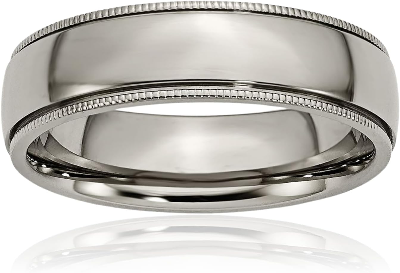 IceCarats Titanium 6mm Wide Comfort Fit Grooved Beaded Edge Half Round Wedding Band Ring Polished, Engravable