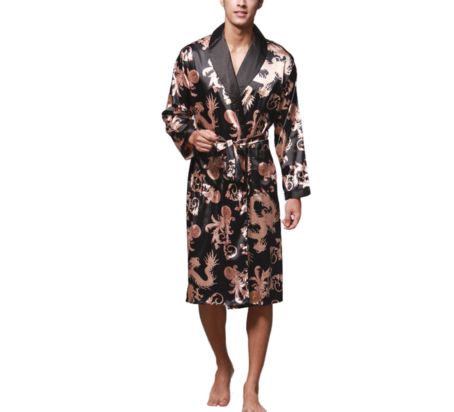 Asskyus Vestido de Kimono de Raso de los Hombres Estilo Largo Ligero de la luz