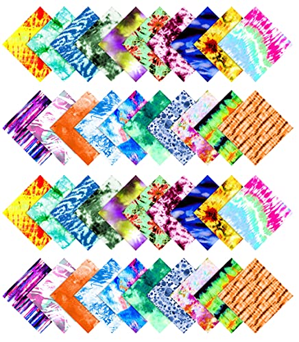 Soimoi Tie Dye Print Precut 5-inch Cotton Fabric Quilting Squares Charm Pack DIY Patchwork Sewing Craft- Multicolor