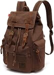 Koolehaoda Vintage Canvas Backpack Leather Rucksack Knapsack Unisex Casual Backpack 17inch Laptop Backpack Hiking Bag(L-Coffee)