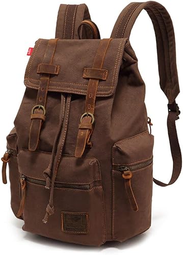 Miniatura 8 de koolehaoda Mochila de lona vintage, mochila unisex casual para laptop de 12 a 17 pulgadas, mochila de viaje, camping, senderismo (L-café)
