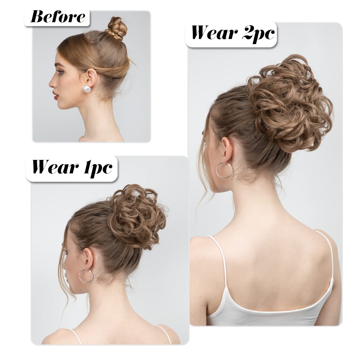 SARLA 2PCS Messy Bun Hair Pieces for Womens Synthetic Scrunchies Buns Extension Hairpieces Updo Pony Tail Beige Multi - Image 4