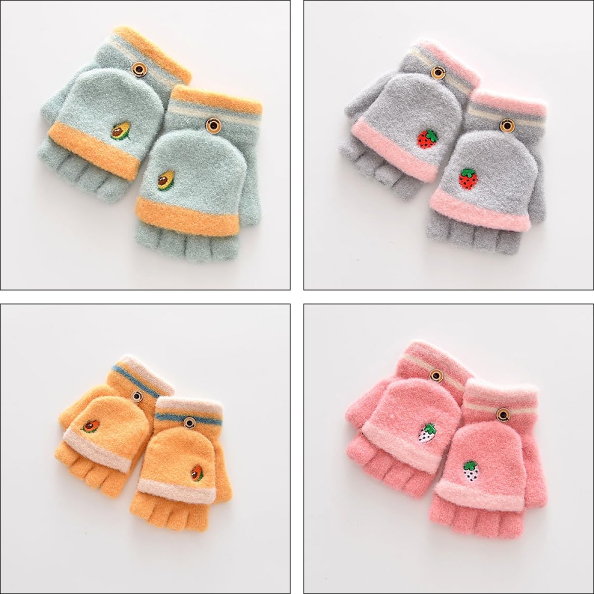 Didiseaon 1pair Boy Girl's Cartoon -cover Warm Gloves Embroidered Design Boys and Girls Gloves for Boys and Girls and Comfortable Fingerless Mittens Random Styles for Cold Weather