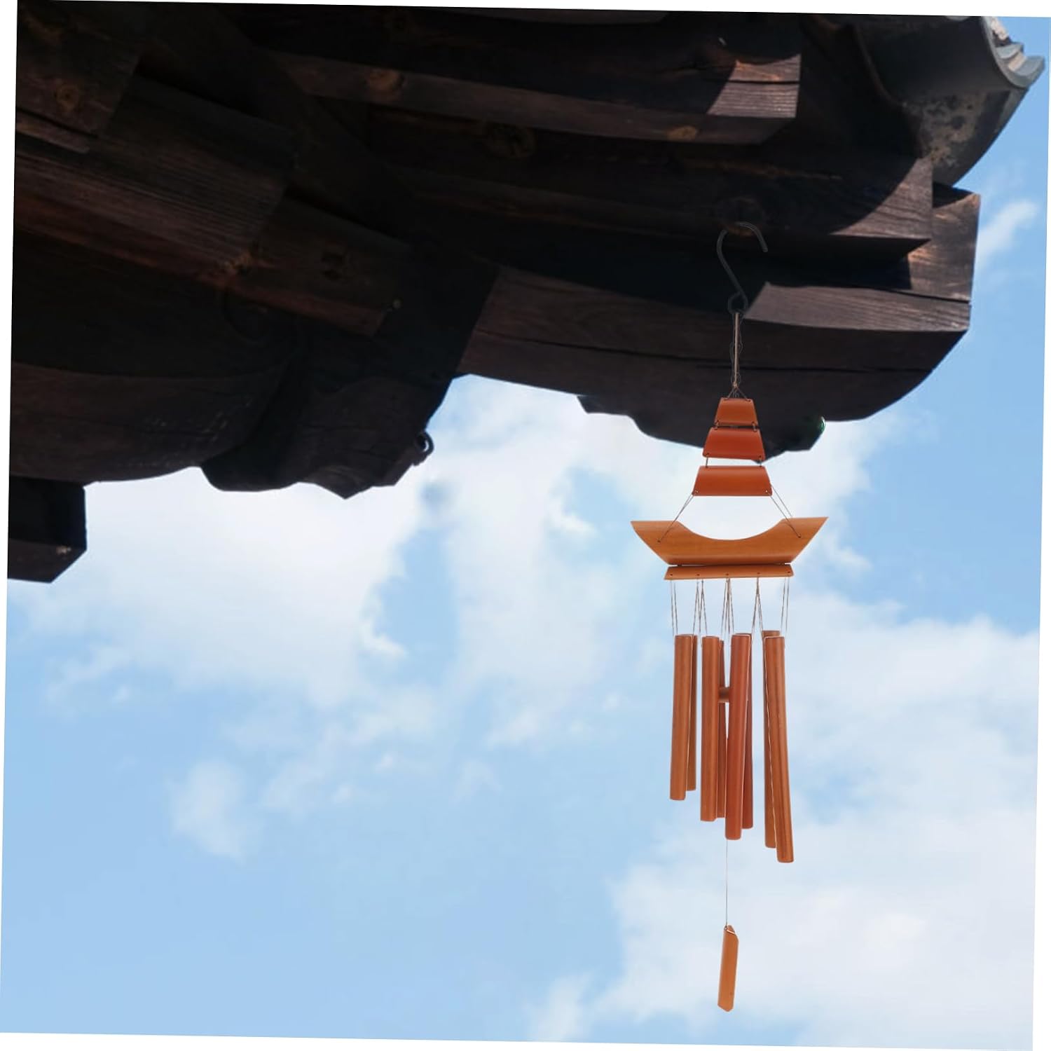 Bamboo Wind Chime Pendant Sailboat Design for Outdoor and Indoor Decoration Wind Bell Decor for Garden Balcony and Courtyard