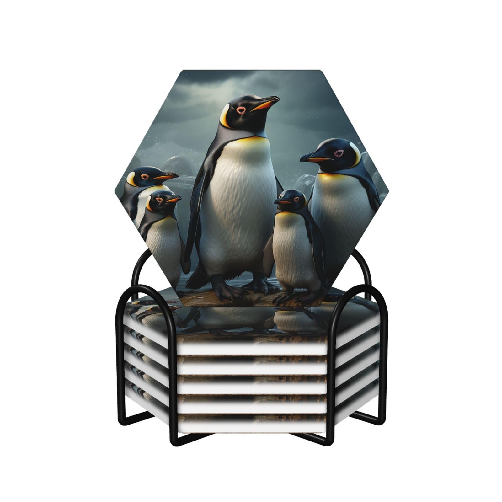 Dessous de verre céramique pingouin avec support lot de 6 absorbants