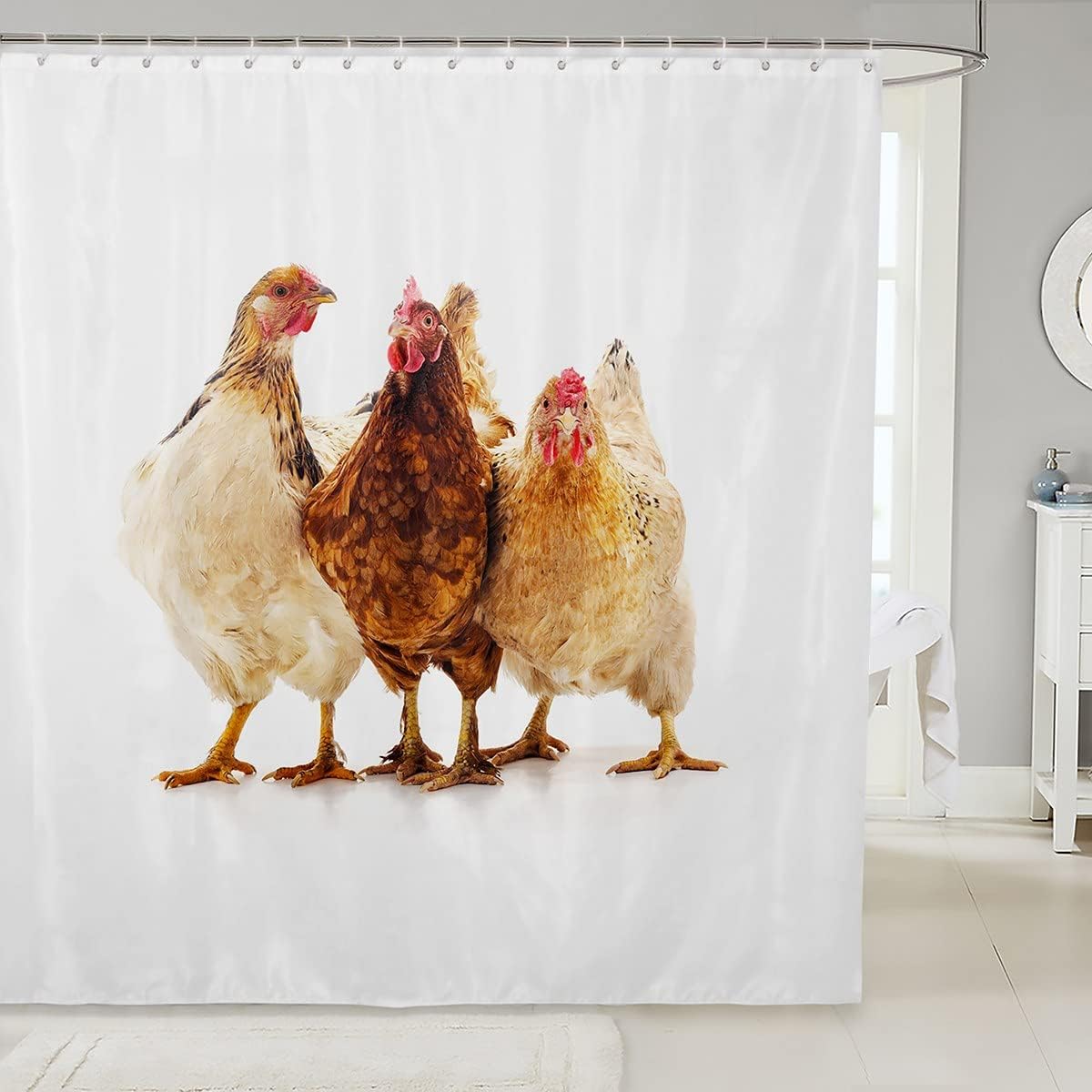Chicken Bathroom Shower Curtain Set Farm Animal Shower