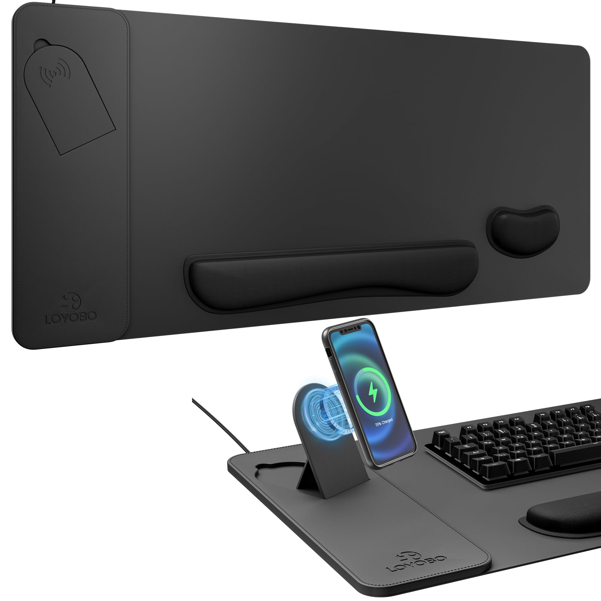 Photo 1 of 15W Magnetic Wireless Charging Mouse Pad with Ergonomic Tilt Phone Stand