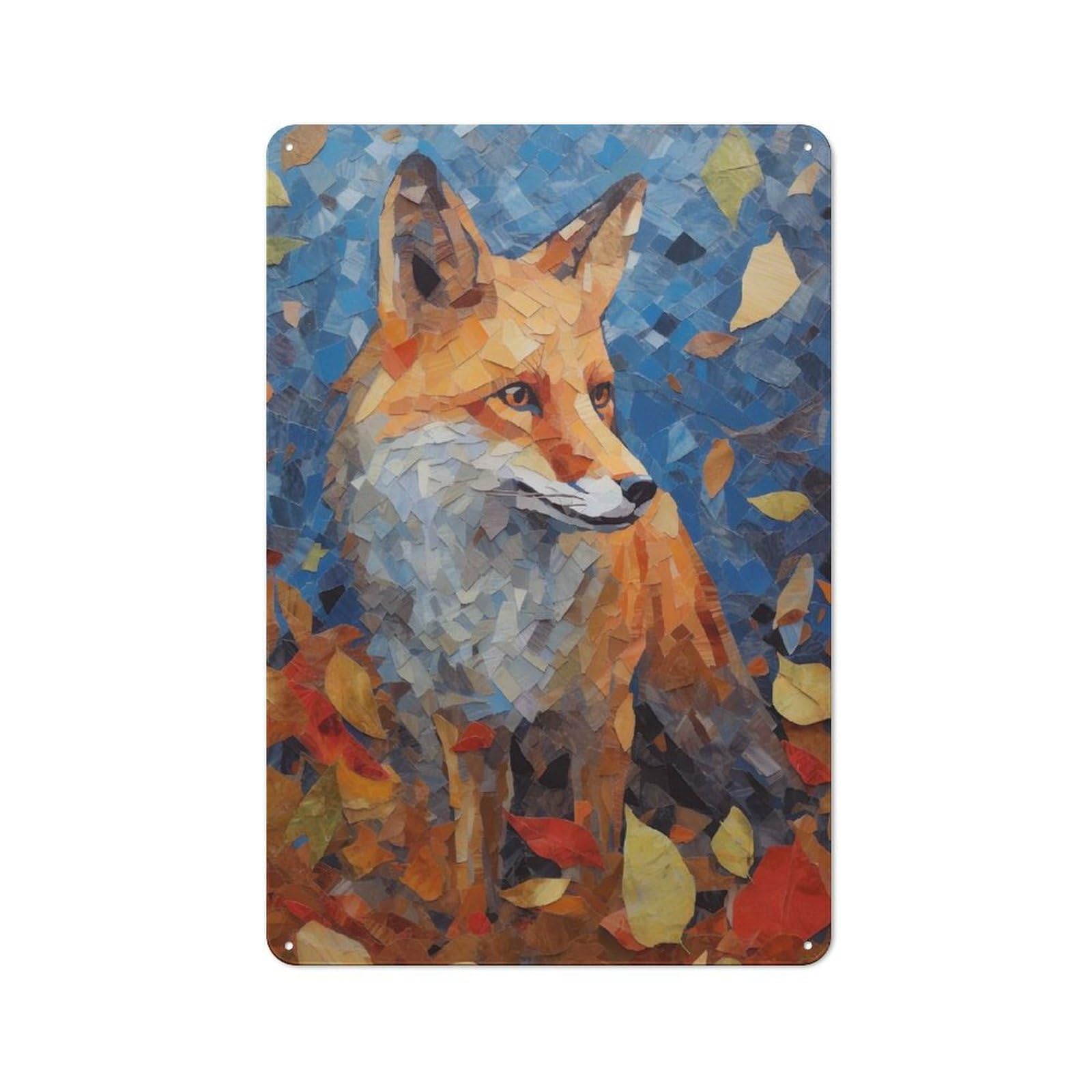 Junmoney Fox In Autumn Leaves 30X20cm Industrial-Style Tin Sign With For Hallway Wall, A Metal Wall Feature For A Newly Arranged Hallway