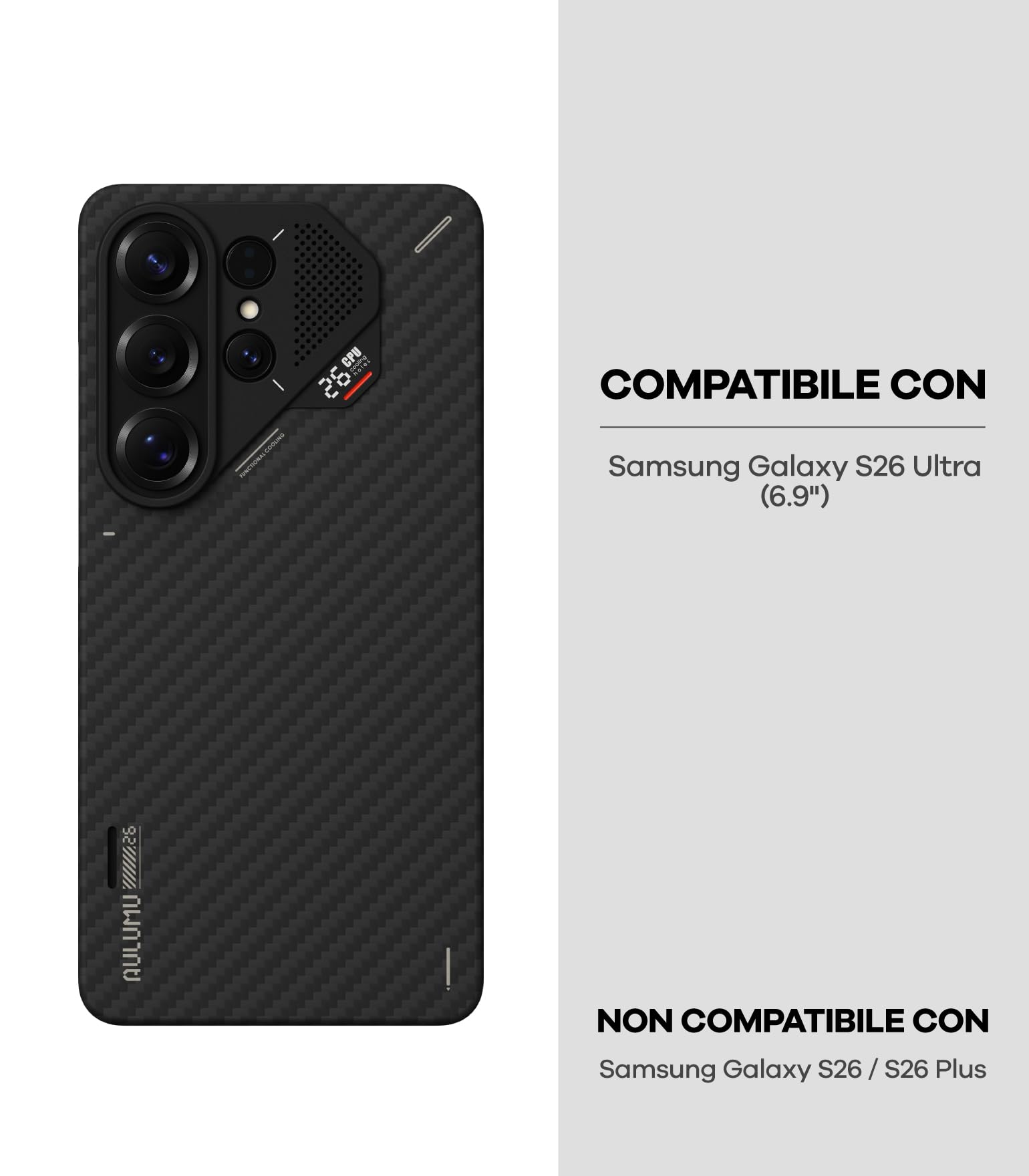 Aulumu S26 Ultra Cover per Samsung Galaxy S26 Ultra Custodia Magnetica in Fibra Aramidica, Tessuto ultrasottile 1500D, Raffreddamento passivo Custodia Samsung Galaxy S26 Ultra per MagSafe, Nero