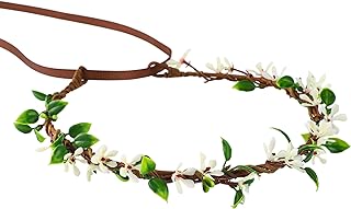 Handmade White Flower Crown Fairy Wreath Women Girls Flower Headband for Bridal Weeding Headdress Fairy Green Leaf Headpiece Cosplay Photo Prop