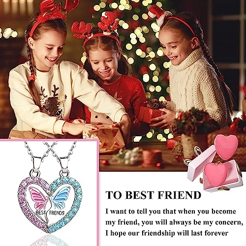 2 Pcs Bff Forever Split Magnetic Pendant Necklaces- Pink & Butterfly