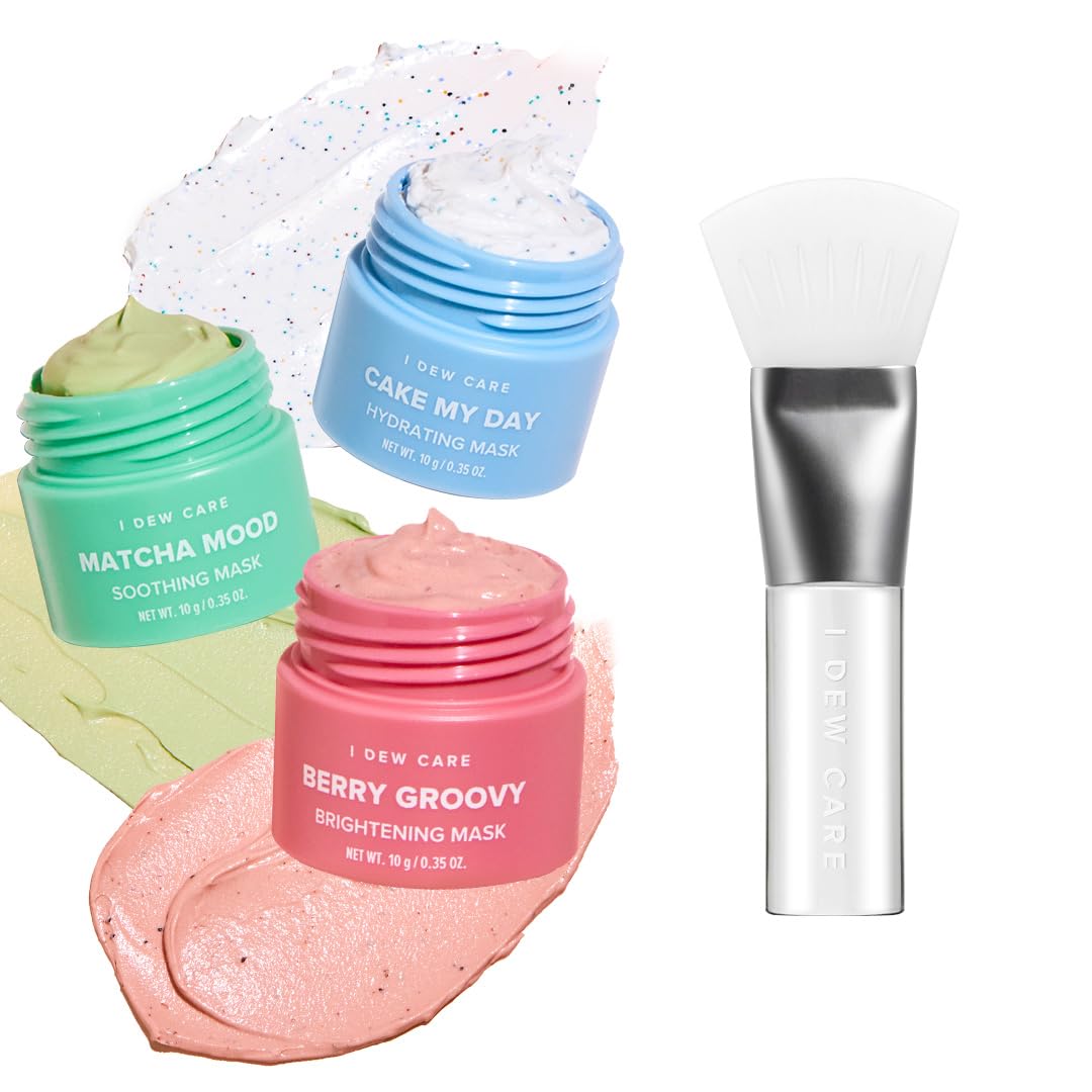 I DEW CARE Mini Scoops Wash Off Face Mask Skin Care Trio + Soft Silicone Face Mask Brush Bundle