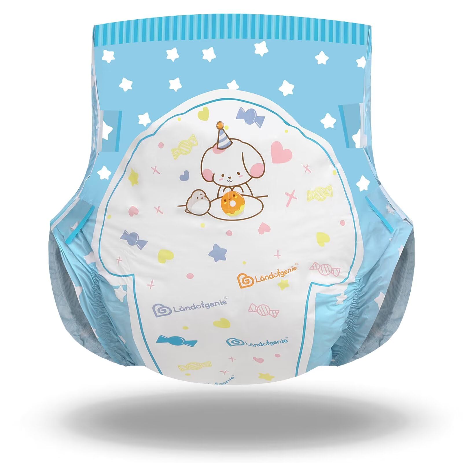 Landofgenie Adult Diaper 10 Pieces Overnight Disposable Diapers with Cute Puppy Printed Absorbency Incontinence Pants for Day & Night, Size M, (28-38 inch)