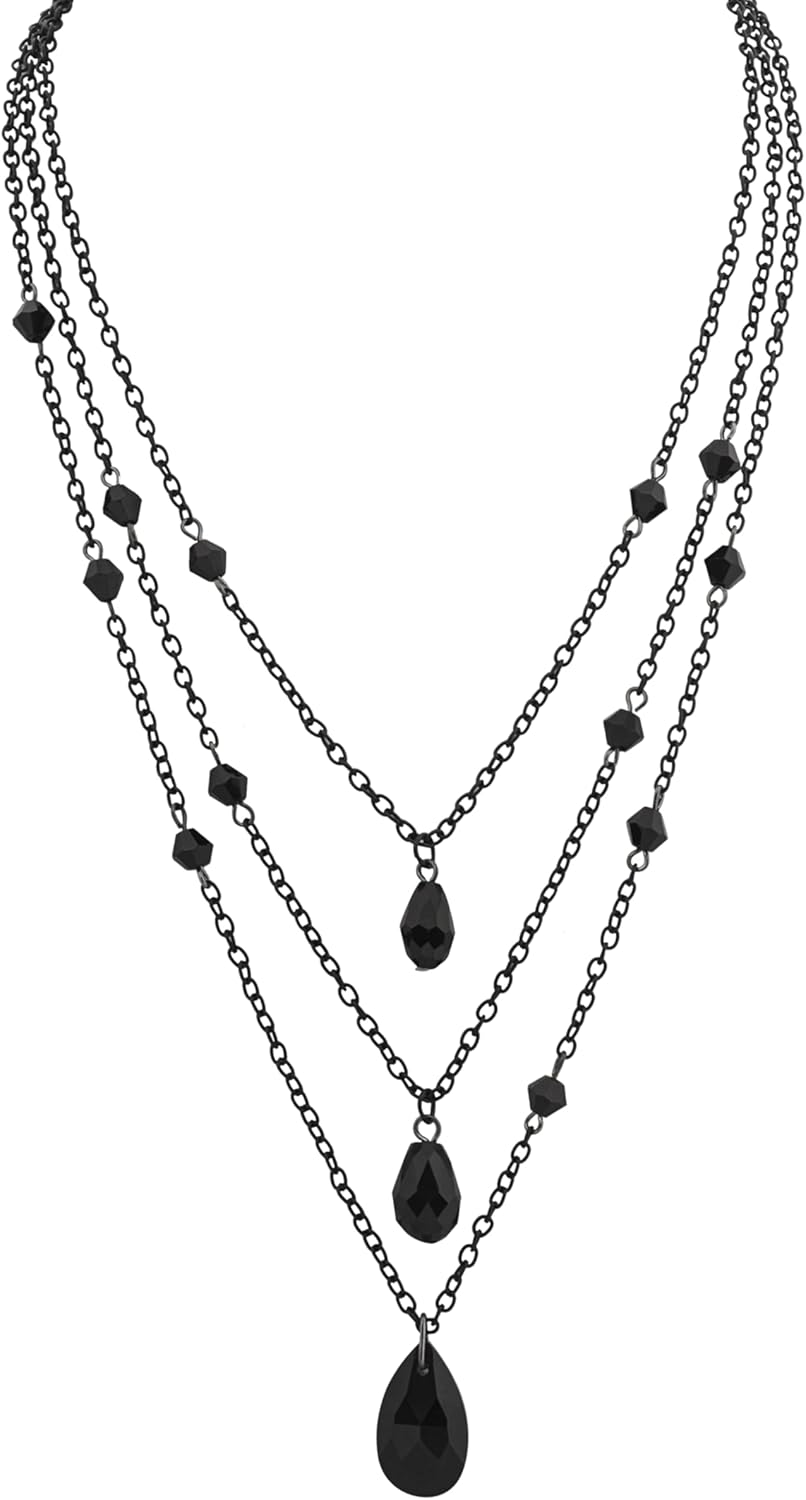 Sacina Layered Black Red Teardrop Choker Necklace, Gothic Emo Punk Grunge Necklace, Goth Jewelry, Christmas Jewelry Gift for Women