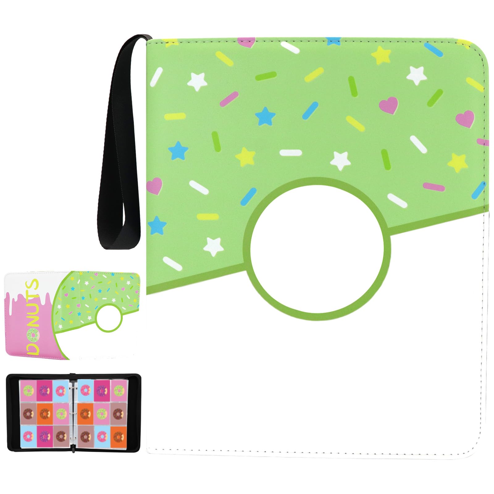 9 Pocket Card Binder 900 Card Holder Album, Green Donut Trading Cards Holder Zipper Binder for Girl Teen Collection (Green Donut, 900 Pocket)