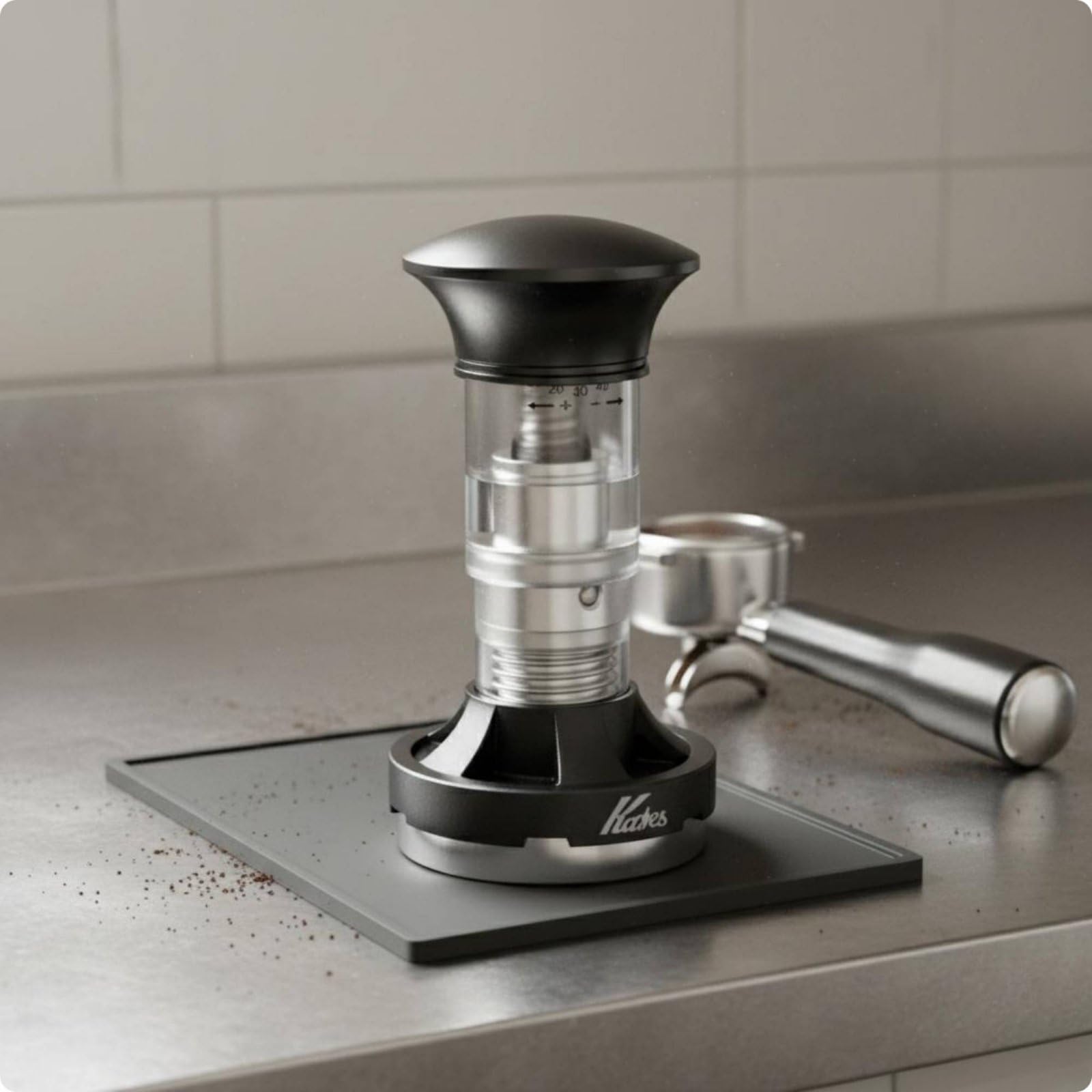 Tamper Espresso Acero Inoxidable Preciso Apisonador Espresso Acero Inoxidable Extracción Uniforme Tamper Resorte para Bar, Cocina, Negro, 58mm