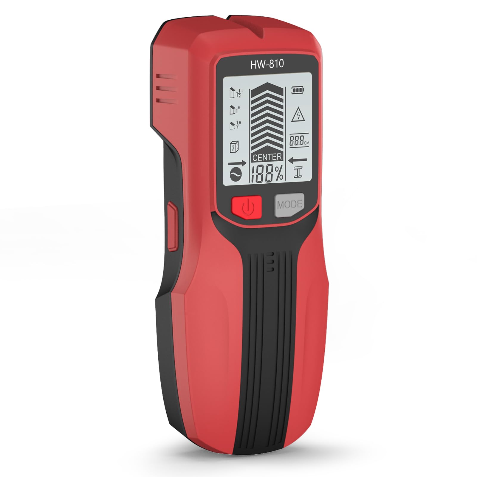 Stud Finder Wall Scanner, 6 in 1 Multifunctional Handheld Wall Detector with LCD Display & Audio Alarm - Detector for Wood, Metal, AC Wire, Cable & Joist (Red)