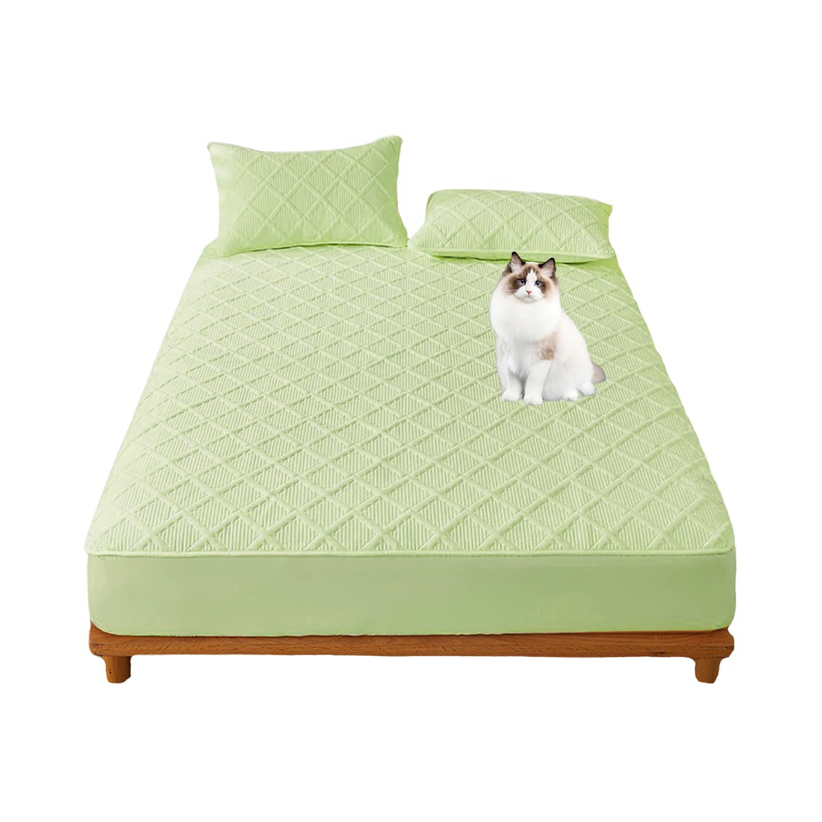 Ycdzsw Apple Green Quilted Double Mattress Protector, Soft Breathable Mattress Cover, 30Cm Extra Deep Fitted, Anti-Allergenic, Machine Washable, For Comfortable Sleep (,90 X 190 Cm)