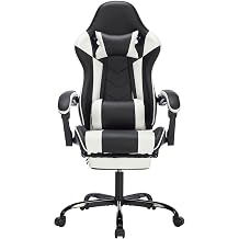 Gaming Chair with Footrest, Rotatable Ergonomic Computer Chair with Headrest and Lumbar Support, Breathable Material with Linkage armrest Height Adjustable Video Game Chairs for Adults, Black White
