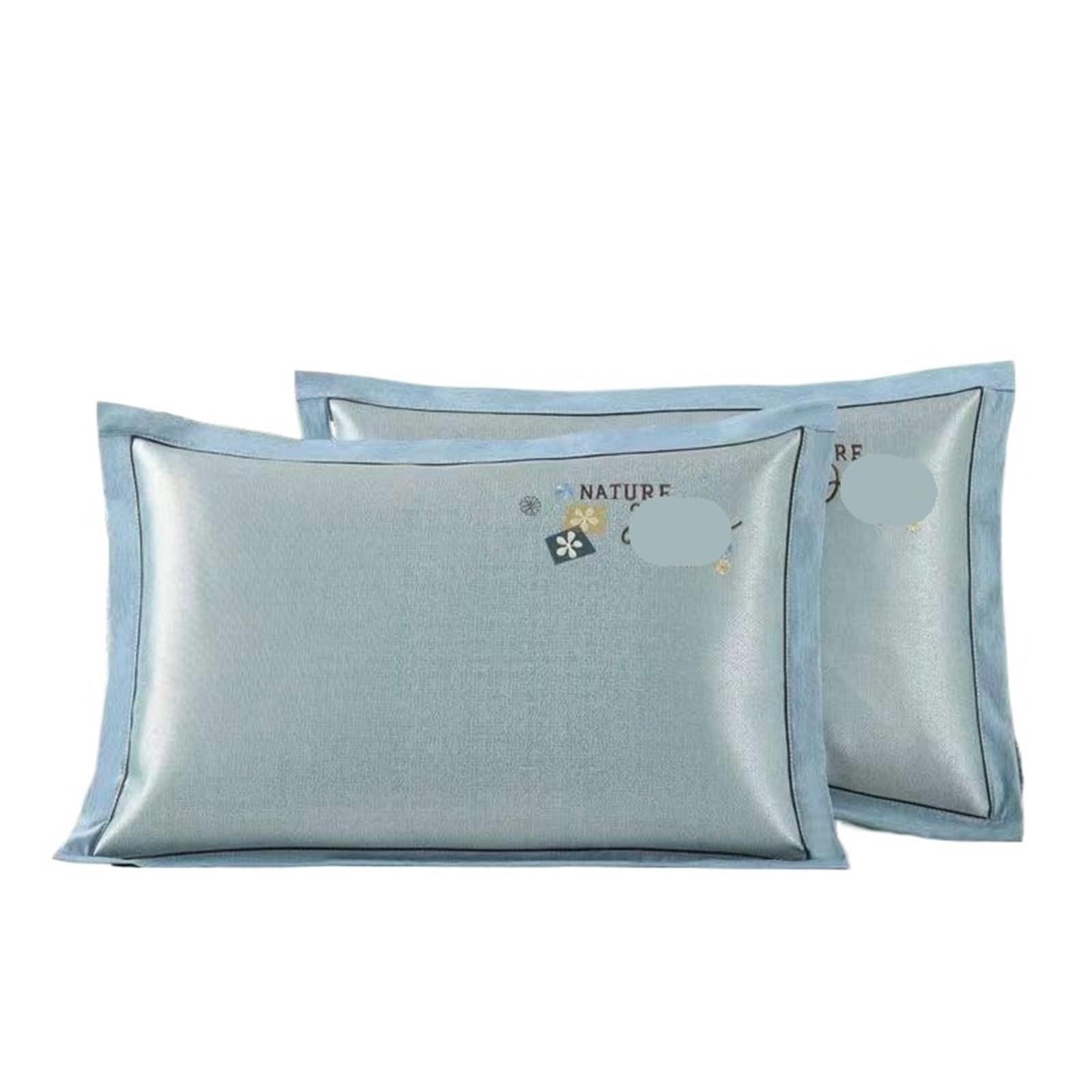 Summer Pure Color Ice Silk Pillowcase Cool Washable Single Person Cooling Mat Pair Set(K)