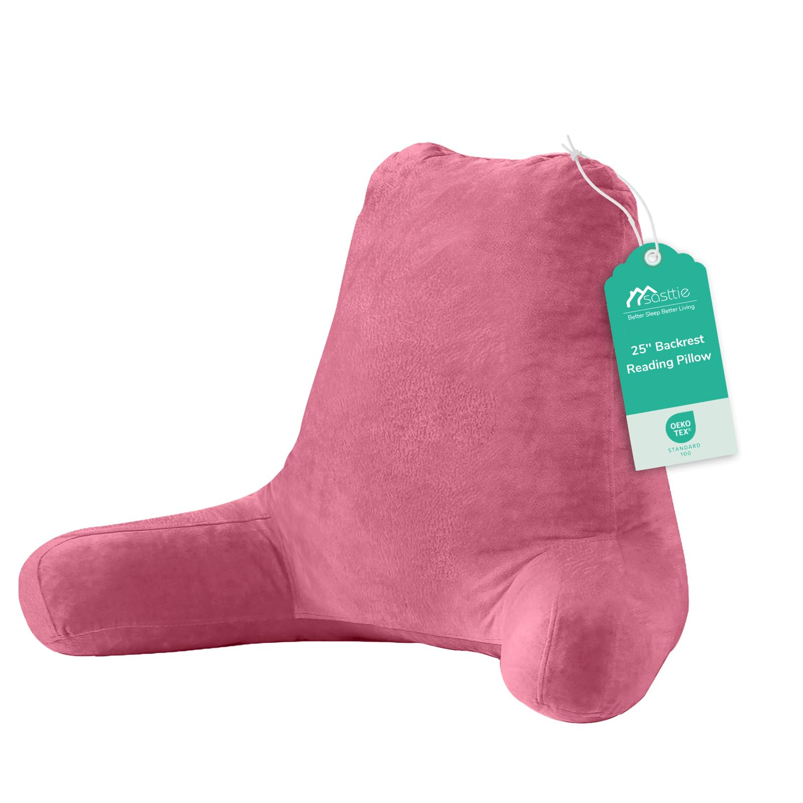 Sasttie Reading Pillow for Bed, Back Pillow for Sitting Up, Rose Pink