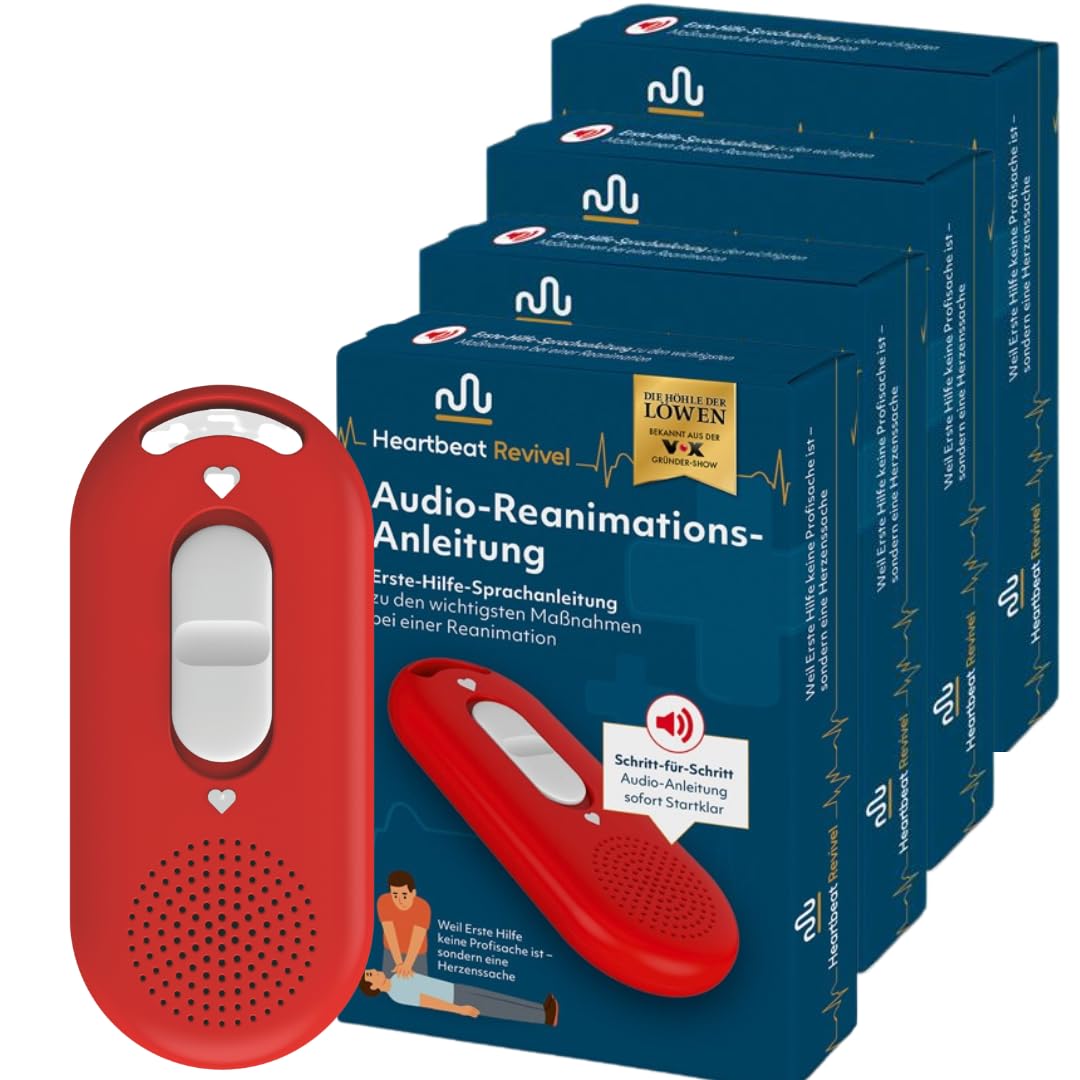 Heartbeat Revivel Audio-Reanimations-Anleitung 4er Set | Klare Schritt-für-Schritt Sprachanweisungen im Notfall, sofort startklar | Ohne App, ohne Handy, ohne Internet